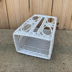Vintage Wicker Rattan Tissue Holder Box White